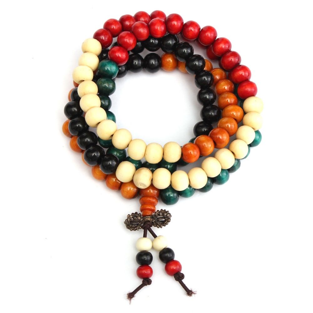 銆怰eady Stock銆?mm*108 Sandalwood Buddhist Meditation Prayer Bead Mala Bracelet/Necklace - Multicolored diamond knot