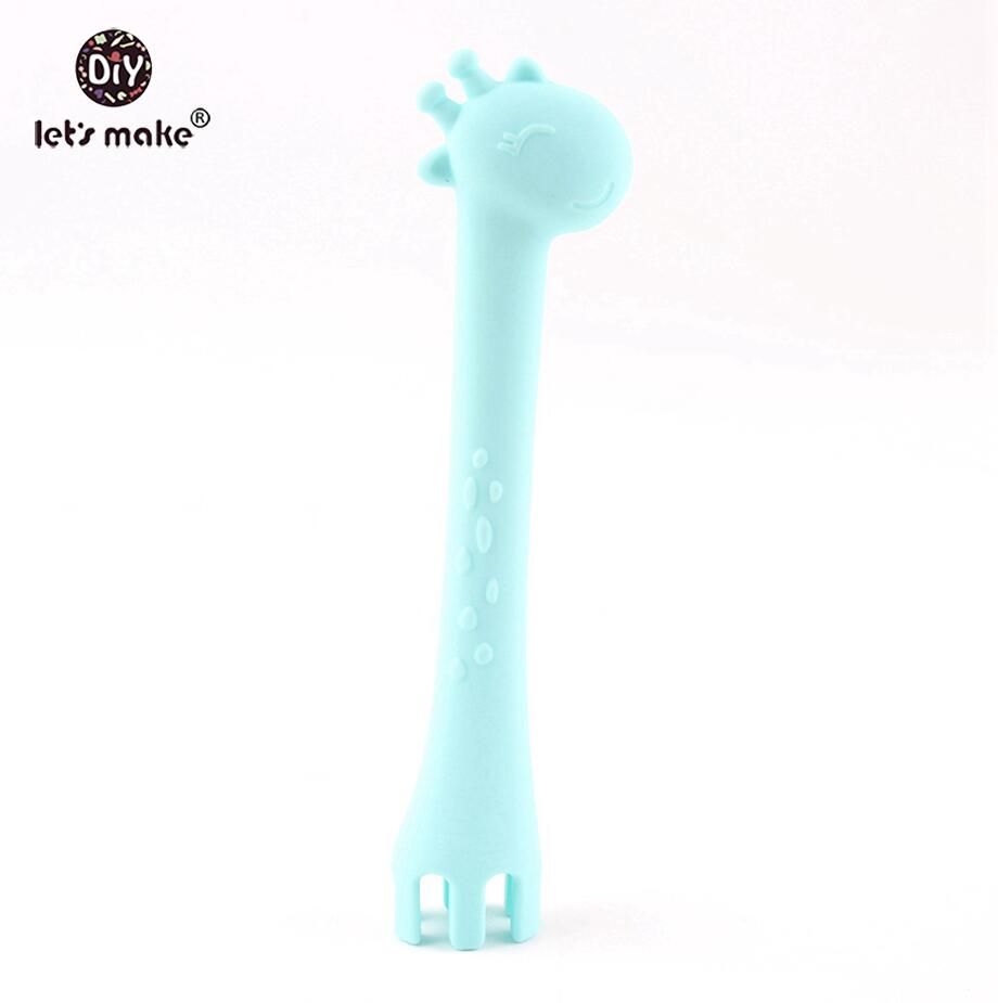 Let's make BPA Free Silicone Giraffe Spoon 1pc Feeding Fork Two In One Safety Tableware Infant Learning Spoons Teething Utensils