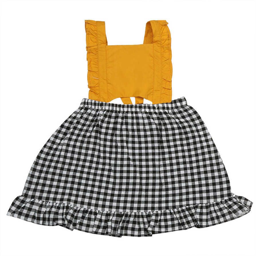 Yellow Plaid Princess Dress Baby Fashion Sleeveless Bowknot Little Girl