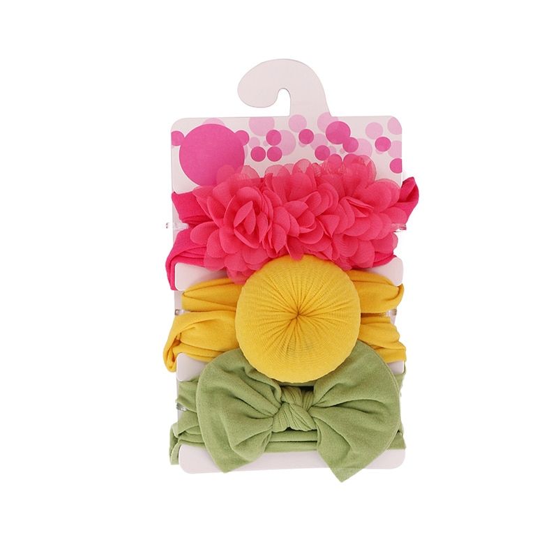 3Pcs/set Elastic Newborn Baby Headband Set Girls Bow Knotted Flower Soft Nylon Baby Girl Hair Accessories Baby Turban