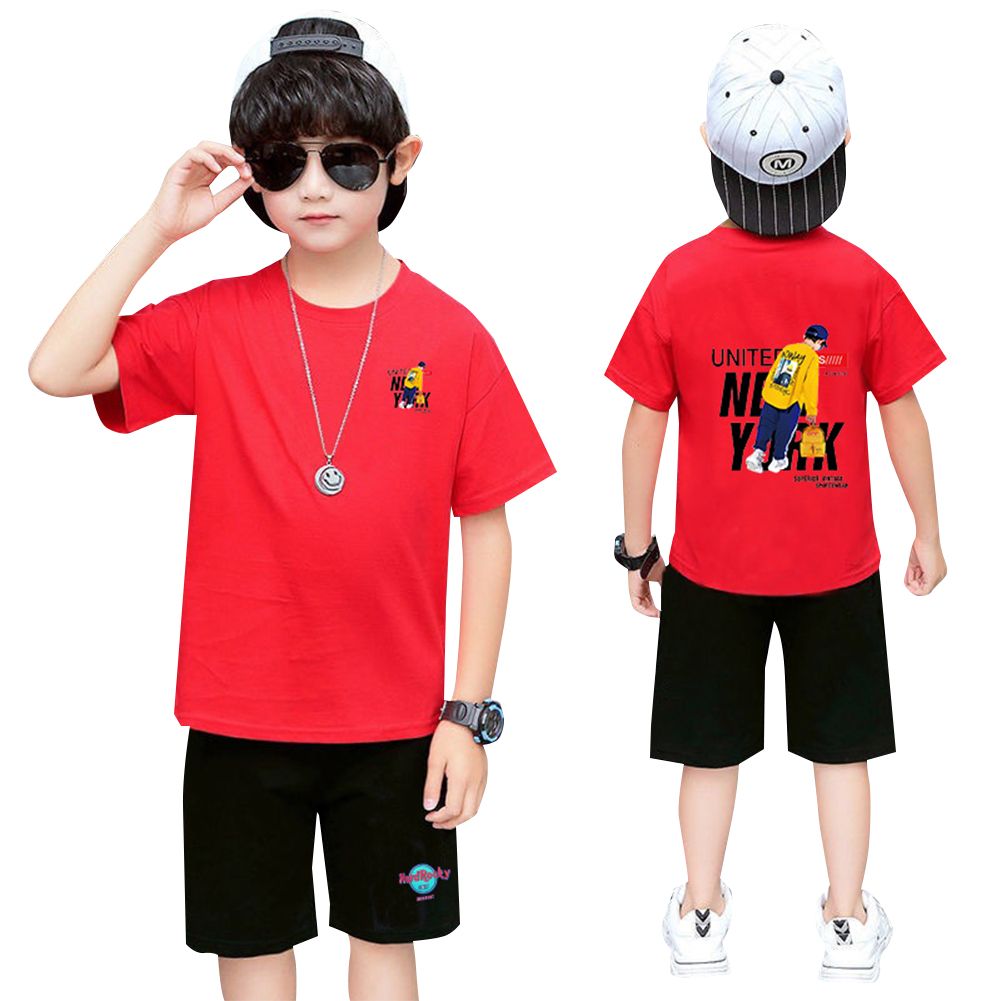 2 Pcs/set Boys  Suit Cotton Short-sleeved -shirt + Shorts Sportswear Suit For 7-12 Years Old color:Blue suitable for height:140cm infant age:7-8years