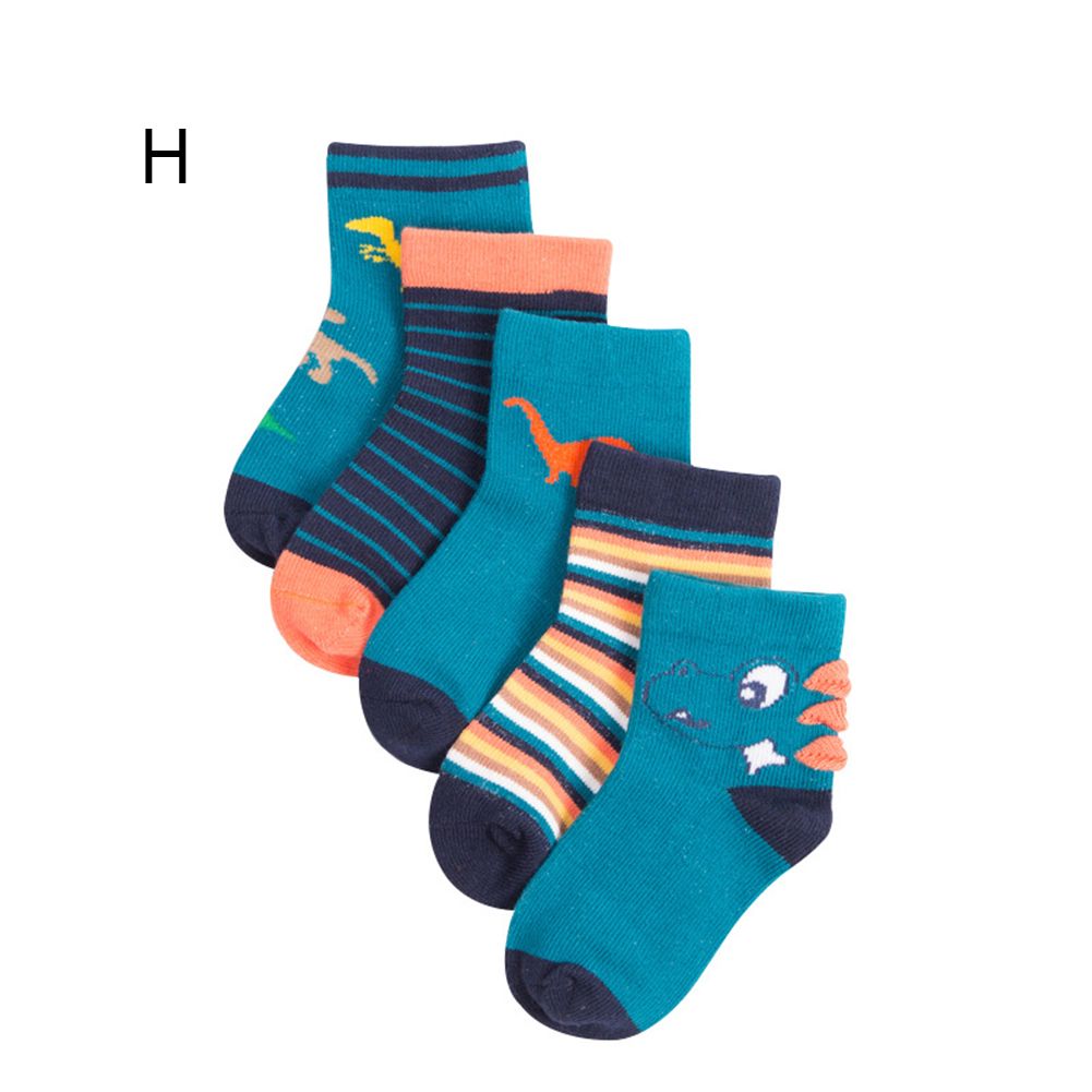 5Pairs Boys Girls Cartoon Dinosaur Deer Stripes Elastic Breathable Cotton Socks