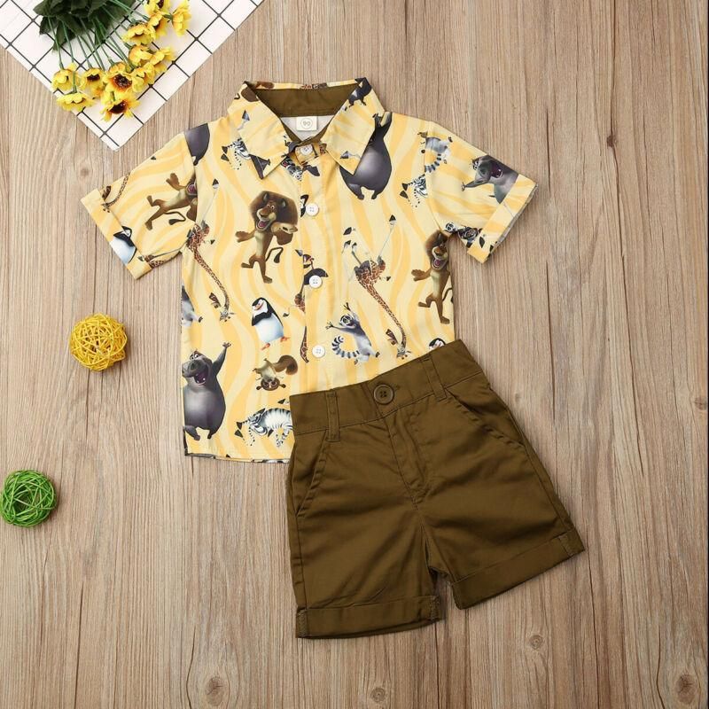 1-6Y Baby Boy Gentleman Formal Clothes Sets Animals Tops Shorts Outfits
