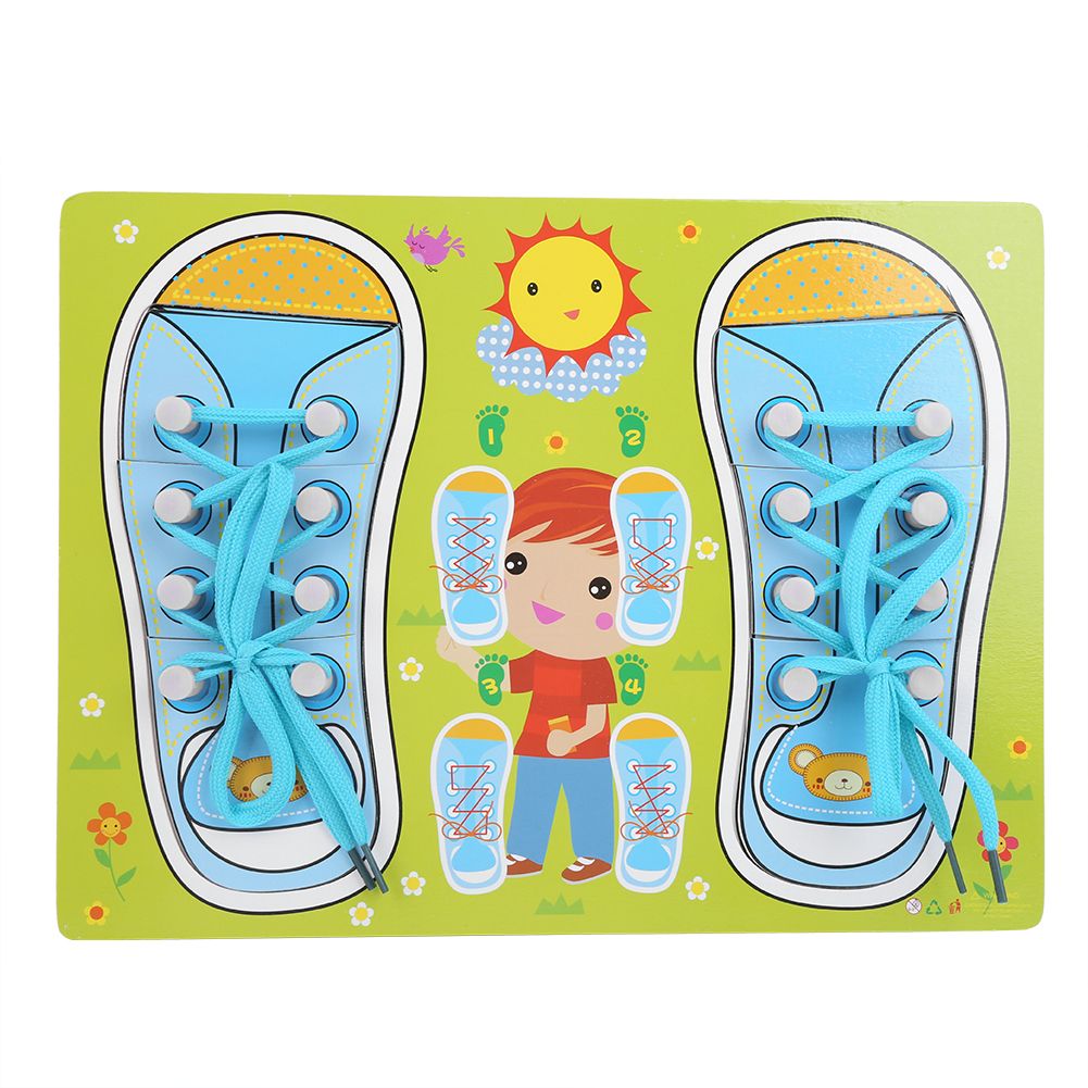 Wooden Learn How To Tie Your Shoes Laced Up Toys Kid Training Educational Toy
