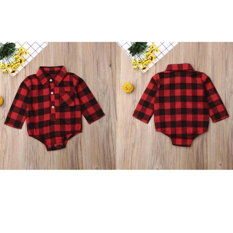 Christmas Kids Newborn Baby Girl Boy Elk Romper Bodysuit Jumpsuit Outfit Clothes Girl Boy Plaid Check  Elk Romper