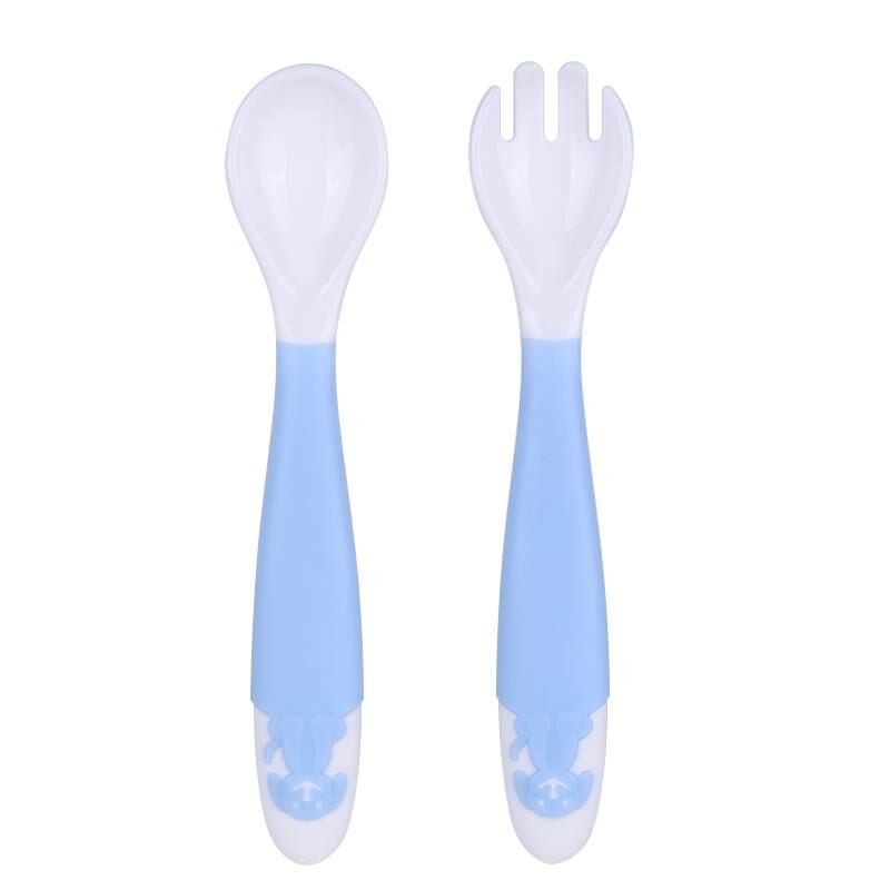 Baby Utensils Feeding Spoon Fork Set Travel Safe Case Toddler Babies Easy Grip Heat-Resistant Children Feeding Training Spoon