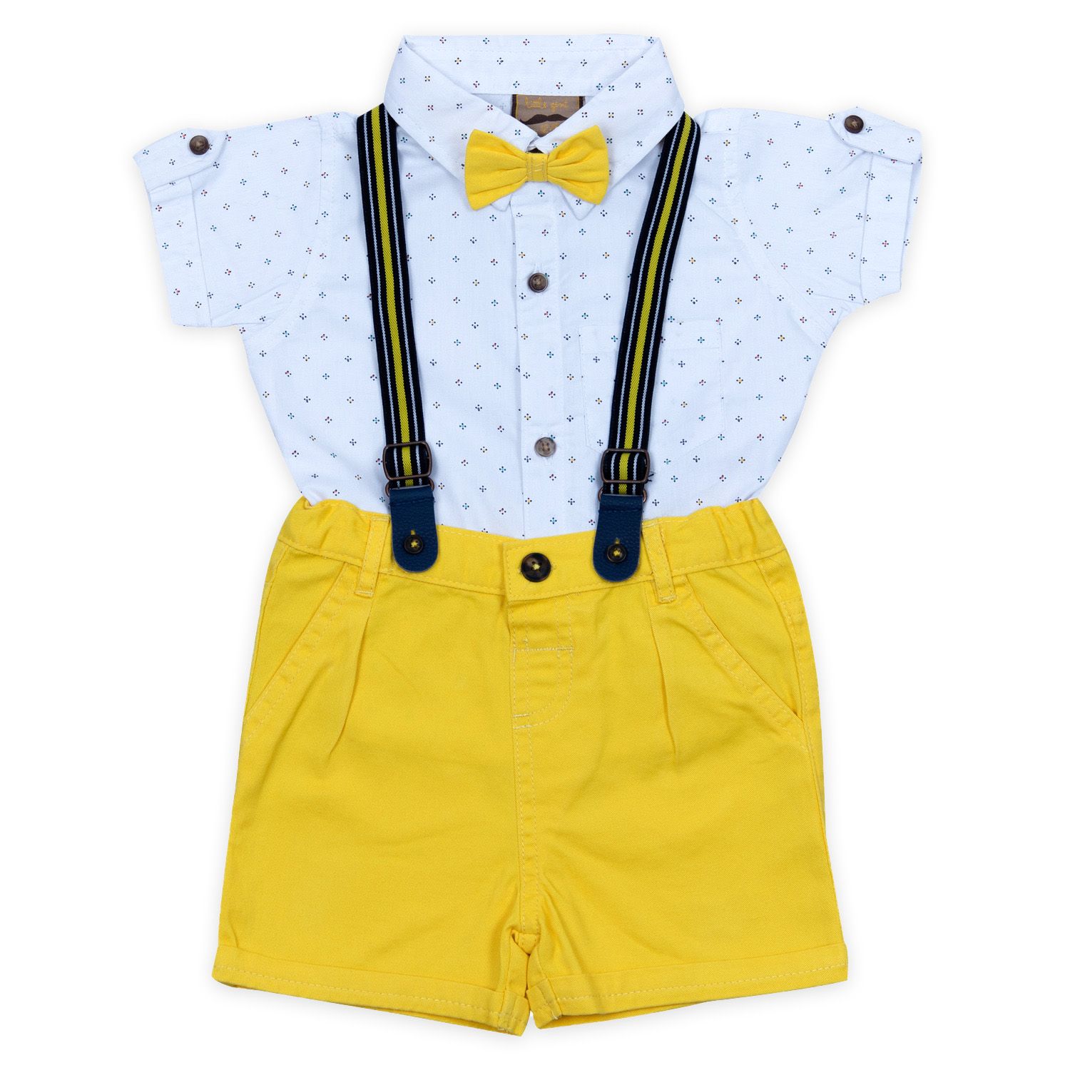 (HAVEit360) -PROMOTIONAL OFFER- UK Brand Stylist Baby Boys Party Dress Set (Shirt + Half Pant + Suspender + Bow Tie) For ( 0 Month - 5 Years)Baby Size