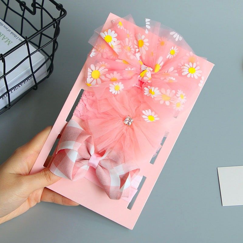 3 Pcs/Set Baby Girl Headband Crown Lace Bows Flower Kids Hairband Turban Hair Accessories