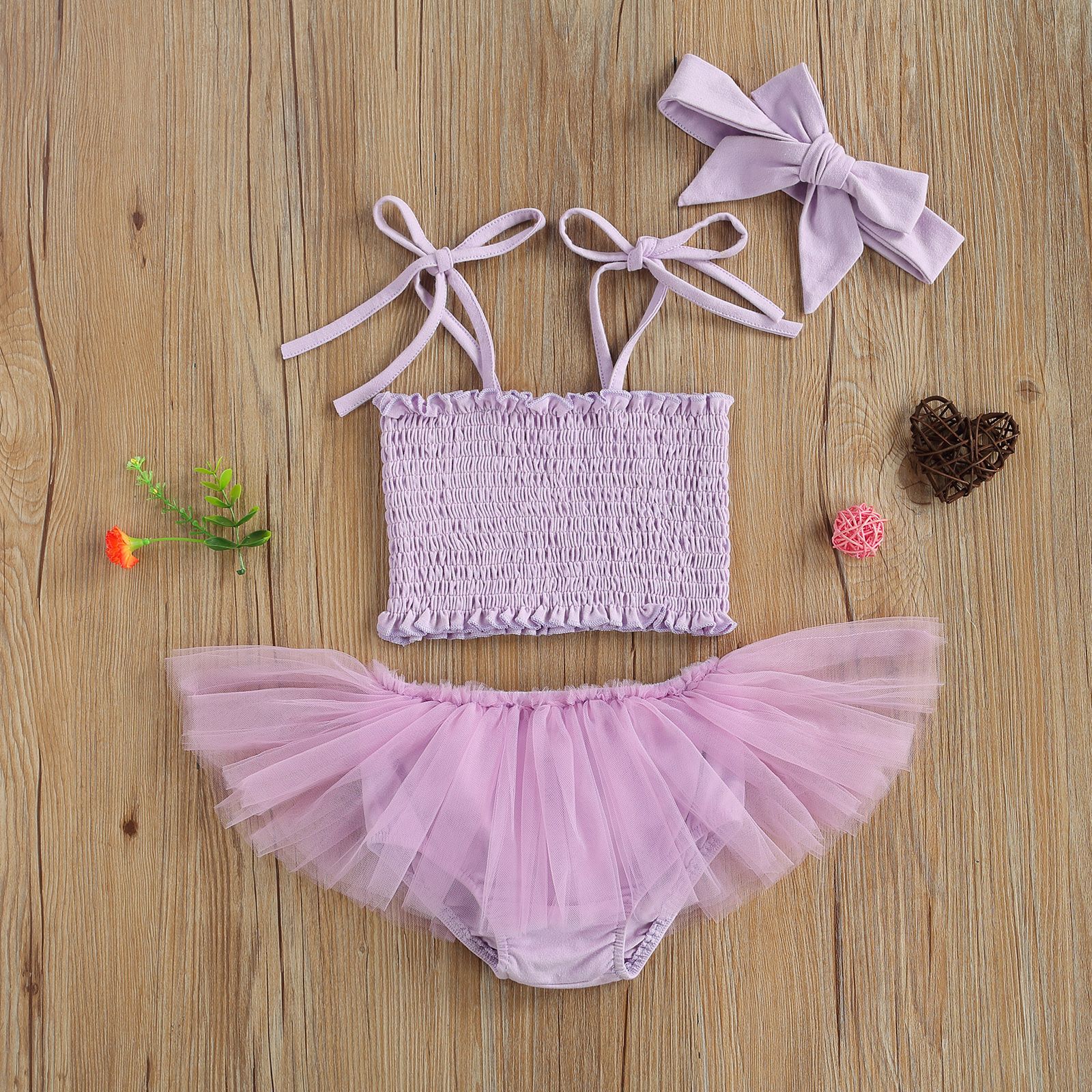 3Pcs Infant Baby Girls Pleated Sleeveless Camisole Mesh Shorts Hair Band Outfits Clothes Set