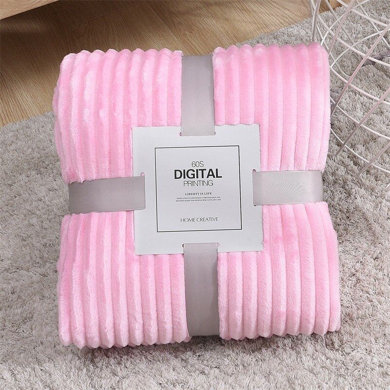 Solid Striped Throw Blanket Flannel Fleece Super Soft Blankets Winter Warm Fluffy Bed Linen Bedspread For Sofa Bedroom Decor