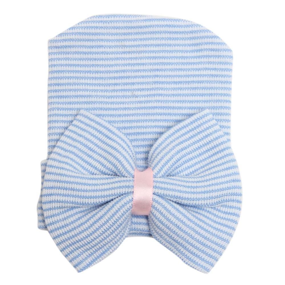 Soft Hospital Girls Hats Newborn baby hat Toddler Baby Warm Hat Striped Caps Bow Beanies for Newborn 0-3M