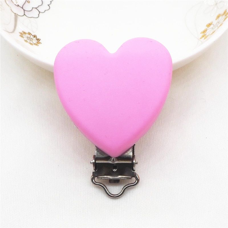 Chenkai 5PCS Silicone Heart Pacifier Clips DIY BPA Free Baby Pacifier Dummy Teether Soother Nursing Sensory Jewelry Toy Clips