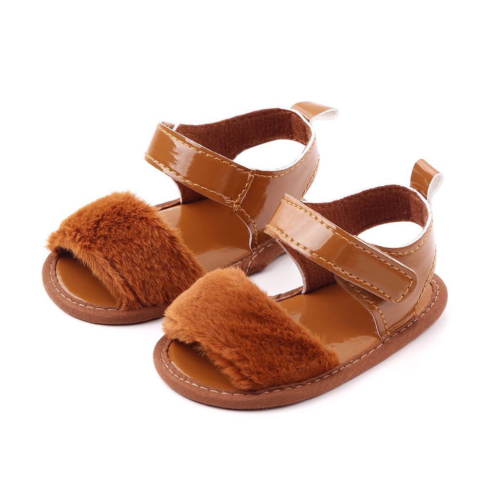 Summer Faux Leather Plush Soft Sole Sandals Baby Girls Toddler Prewalker Shoes