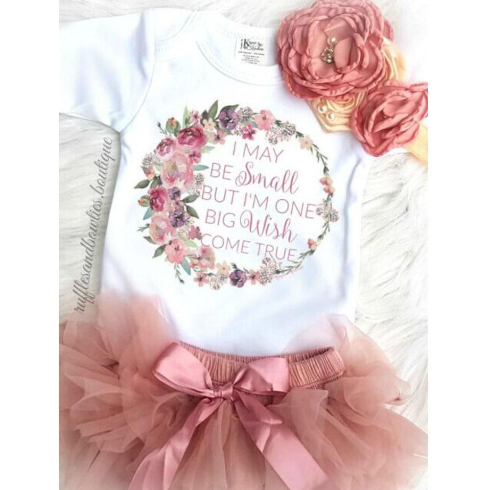 Baby Girls Short Sleeve Floral Romper + Skirt Set Dress Outfits