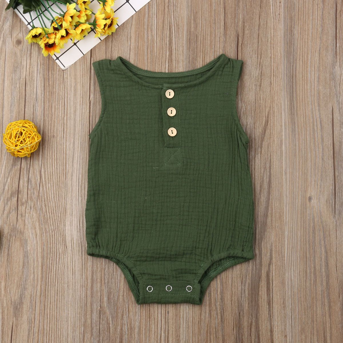 Newborn Baby Girls Boys Sleeveless Romper Solid Color Round Neck Button Jumpsuit Summer Outfits
