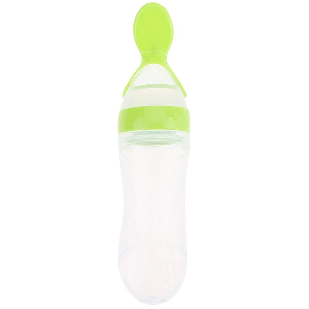 90ml Silicone Newborn Baby Feeding Bottle Cup with Spoon Food Rice Cereal Bottle Safety Infant Squeeze Spoon Nipple Pacifier