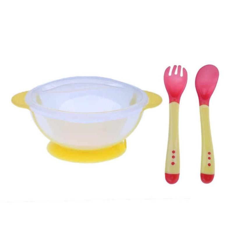 Baby Toddler Sucker Bowl Set with Spoon Fork Baby Training Eating Bowl Baby Training Eating Shatter Proof Baby Feeding Supples