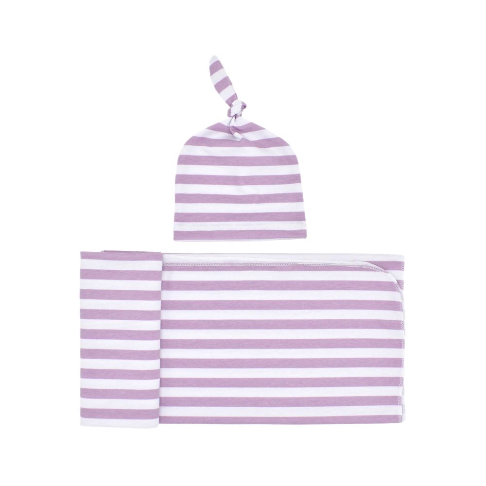NYT Knitted Baby Swaddle Blanket With Hat Set Newborn Swaddle Wrap Receiving Blanketsperfect Baby Shower Gift For Boys Girlspurple Stripe