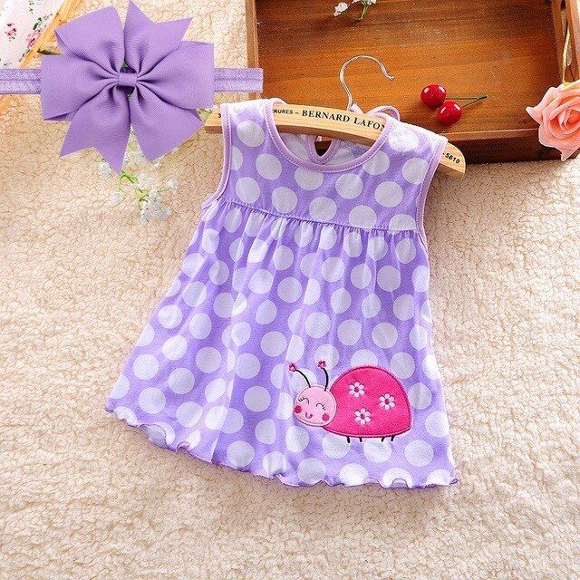 Baby Girl Dress Summer 2020 New Explosion of Baby Girls Cotton Floral Dresses 100% Cartoon Kids Doll Princess Dress + Headband