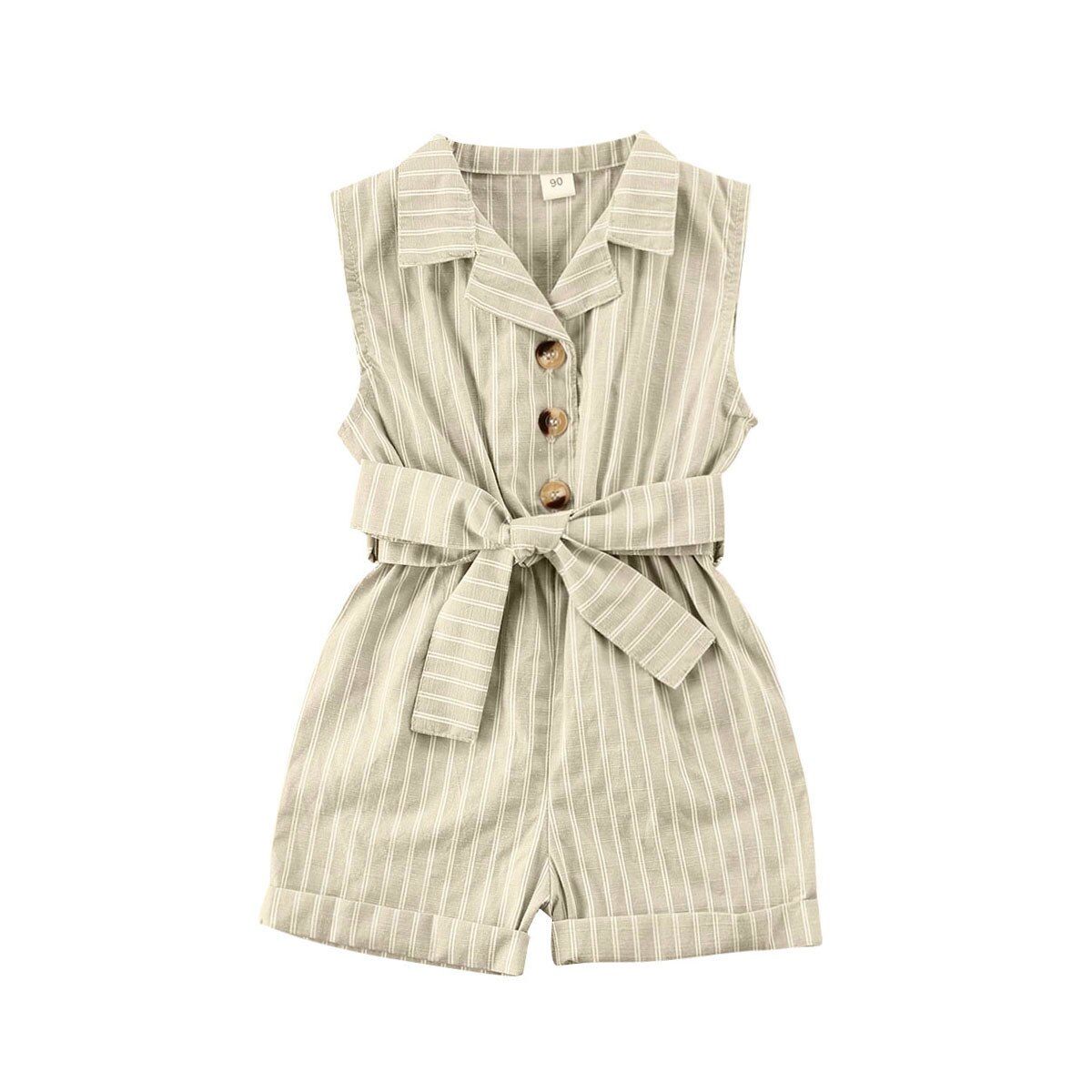 1-6Y Summer Toddler Baby Girls Rompers Overalls Striped Print Sleeveless Turn Down Button Jumpsuits 4 Colors
