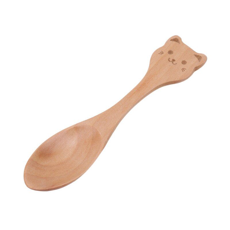Wooden Baby Feeding Spoon Cartoon Baby Training Dishes Kids Feeding Spoon Baby Flatware Tableware Dessert Ice Cream Scoop