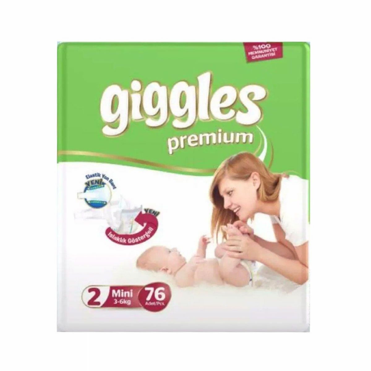 Giggles Premium Extra Absorbent Baby Diaper Size 2 Mini jumbo pack belt (3-6 kg): 76 pcs (Turkey)
