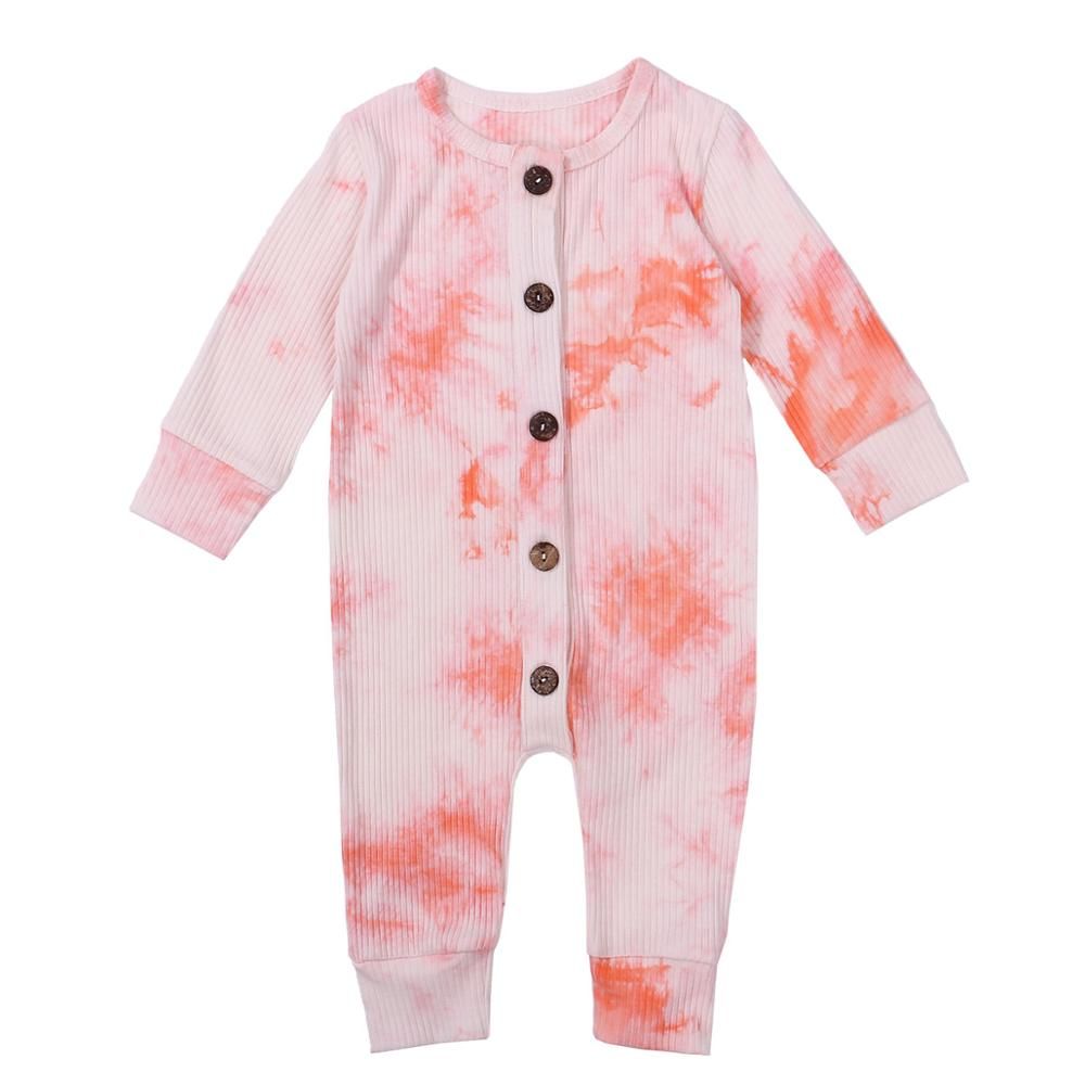 2020 Baby Spring Autumn Clothing Baby Girls Boys Tie dye Romper Long Sleeve Jumpsuits Buttons Ribbed Playsuits