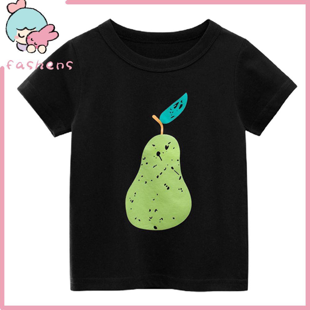 2-9 Years Old Kids T-shirt Fruit Printing Skin-friendly Pullover Girls Strawberry Print T-shirt for Going Out