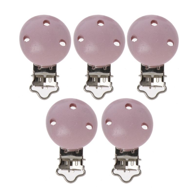 7 colors 5pcs/lot Metal Wooden Baby Pacifier Clips Solid Color Holders Cute Infant Soother Clasps Holders Accessories
