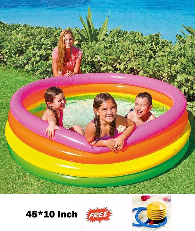 (45 X 10 inch) Intex Inflatable Baby Bath Tub Swimming Pool with FREE Pumper, Baby Bath Tub, Baby Swimming Pool - Multicolor