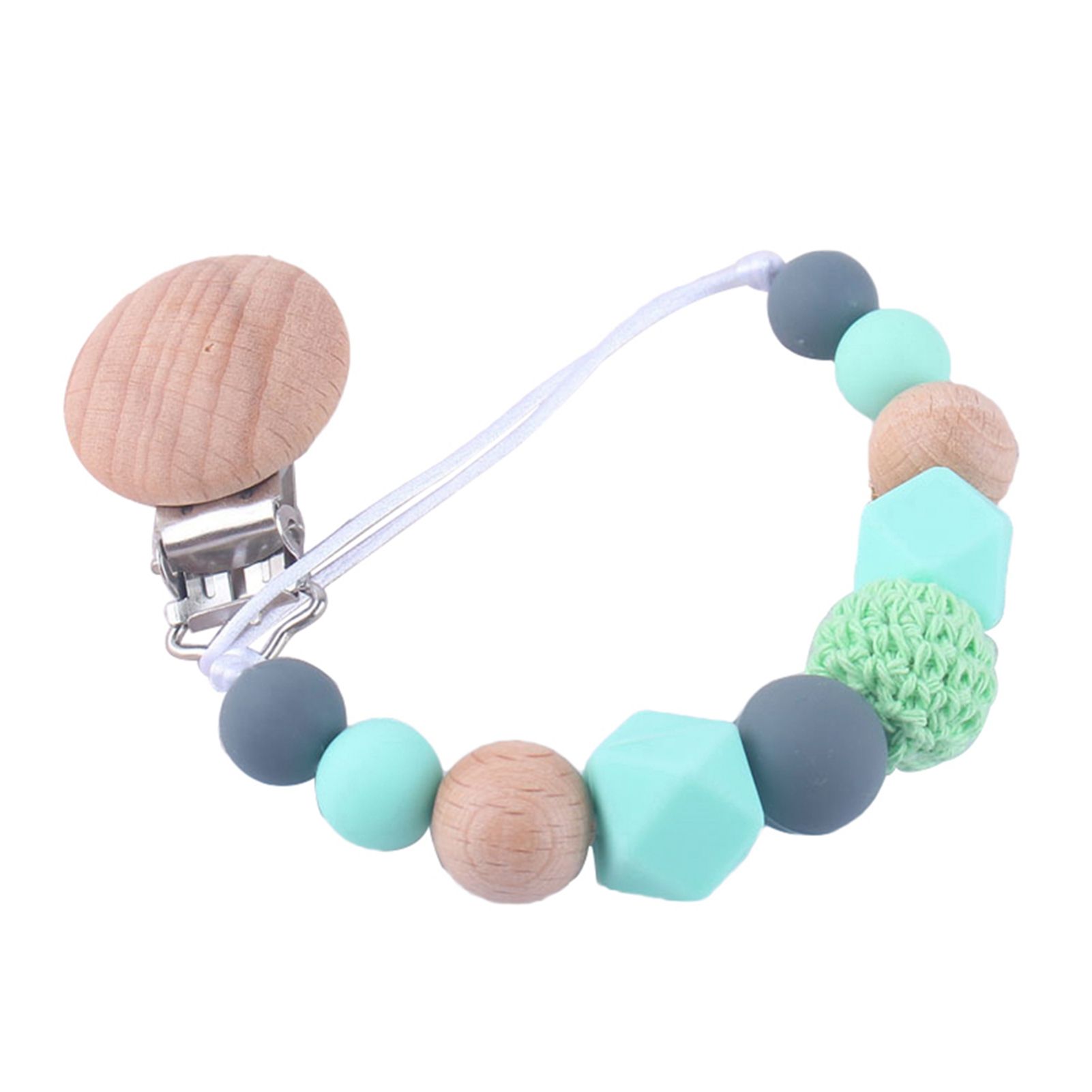 Lovely Beads Silicone Wood Baby Infant Teether Toy Pacifier Clip Chain Holder