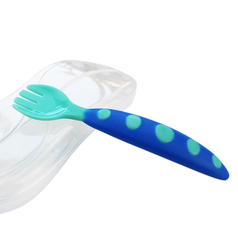 【BestGO】Sealive 1 set Training Baby Fork and Spoon Set Children's Feeding Spoon and Fork Set Tip Baby Toddler Self-feeding Flatware Utensils - Blue