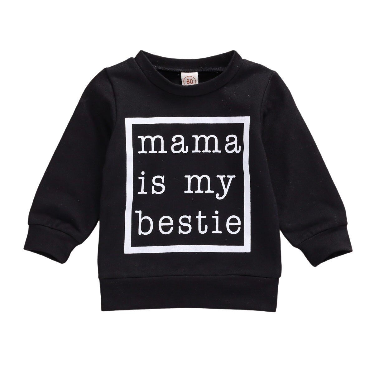 2020 Mama is my bestie 0-24M Infant Baby Girl Boy Sweatshirt Tops Letter Print Long Sleeve Black/White Top Autumn Cotton Clothes