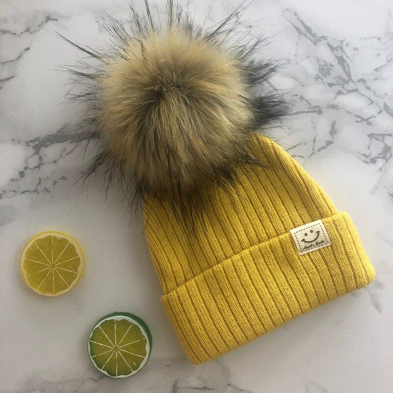 Winter Unisex Faux Fur Pompon Hat Scarf For Kids Boys Girls Knitted Baby Caps With Pompom Bonnet Children's Accessories