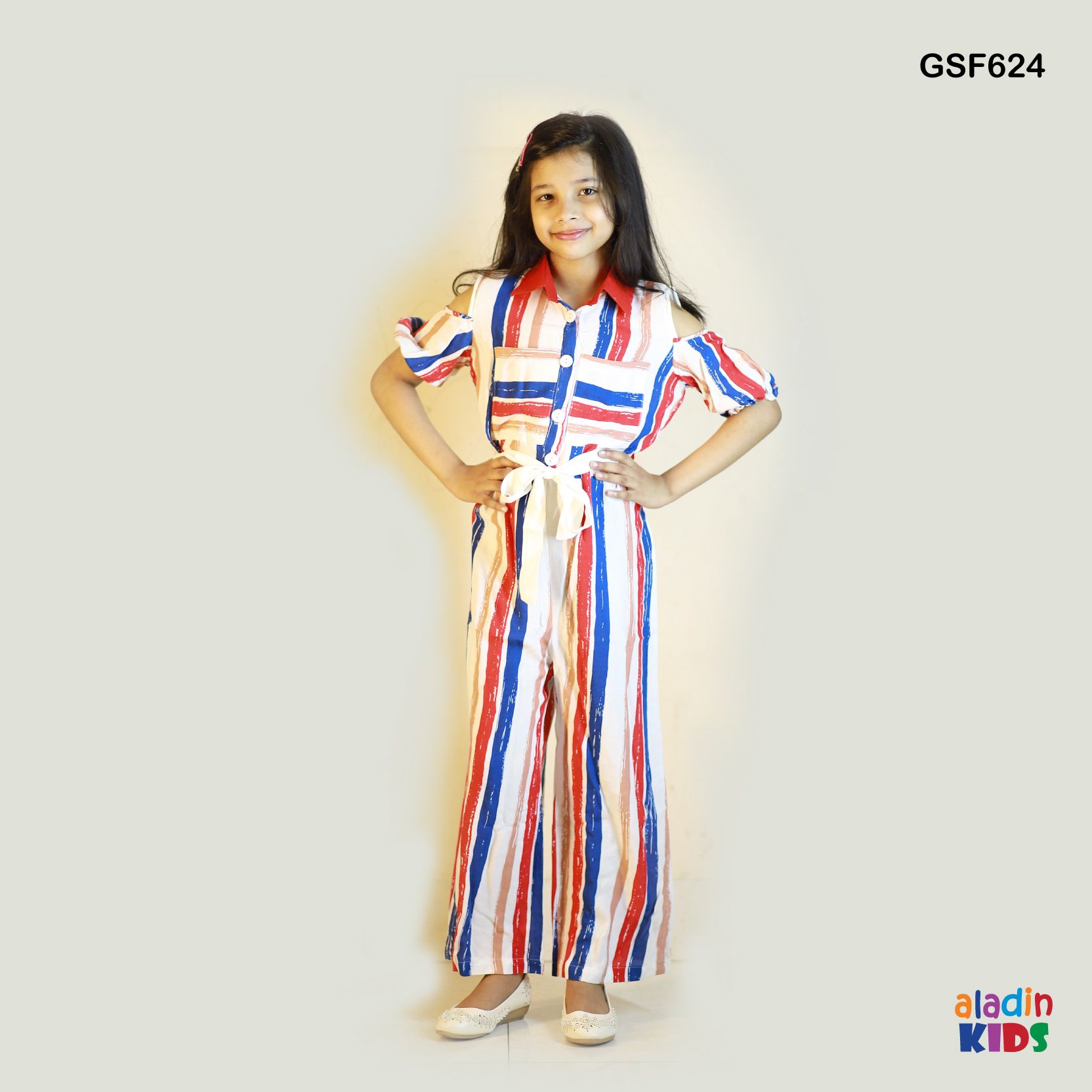 Girls Stripe Jumpsuit with Collar Multicolor (GJS 610)