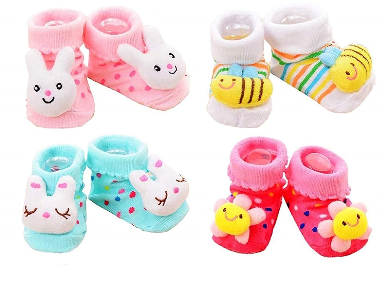 New Born Baby Cotton Cartoon Face Socks Shoes, 0-3 Months (Multicolor)