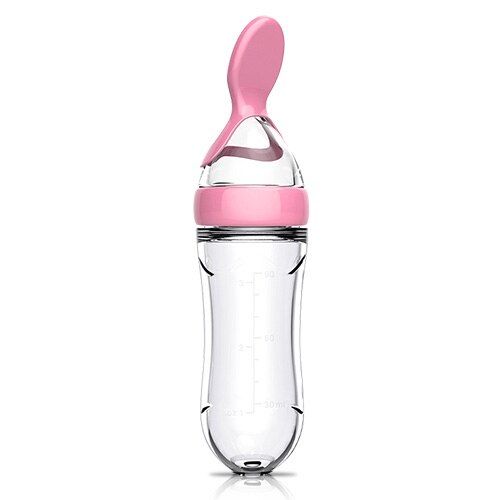 Baby Feeding Bottle Silicone Squeeze Feeder with Spoon Milk Cereal Bottle Baby Food Supplement Training Feeder