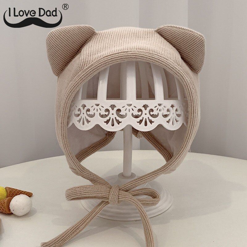 Autumn Winter Warm Newborn Baby Hat Cute Cartoon Cat Elk Ear Baby Boy Girl Cap Ear Protection Hats Solid Color Kids Beanie bonne