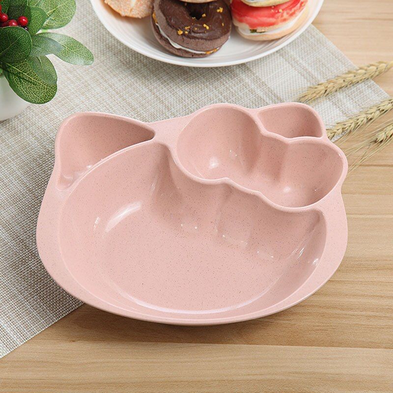 Kids Cartoon Wheat Straw Dishes Cute Cat Shape Partition Baby Plate Children Tableware Infant Fruit Snack Bowl Tableware MBG0413