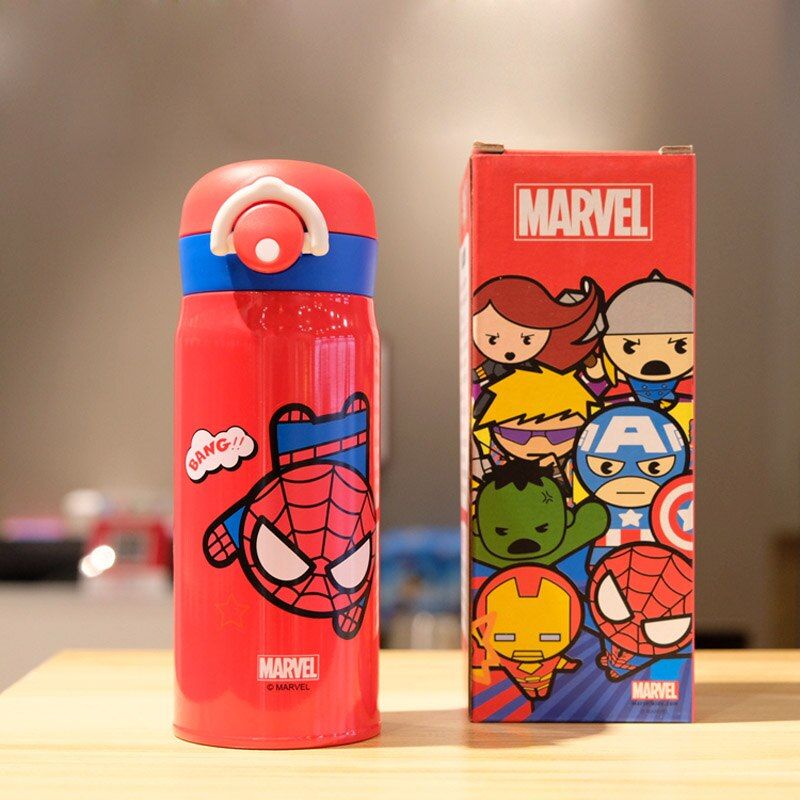 Disney Princess 350ml Thermos Cup Kids Cartoon Mickey Mouse Spiderman Water Bottle Baby Stainless Steel Thermal Mug Vacuum Flask