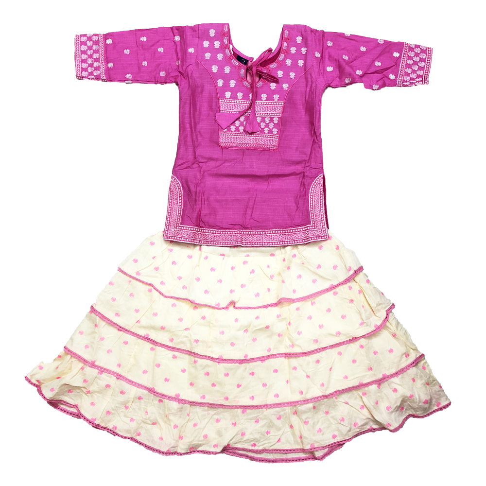 Soft Cotton Embroidery Work Fashionable Tops And Skart Set For Girls