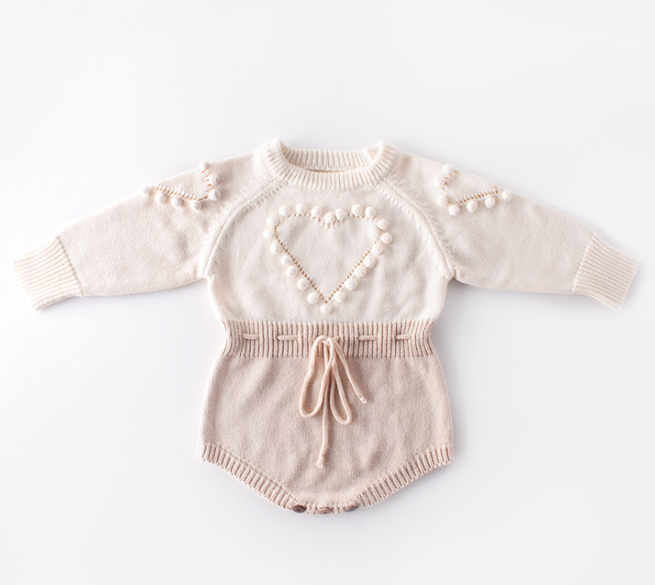 Baby Girls Autumn Winter Romper, Newborn Long Sleeve Knitted Patchwork Overalls Jumpsuit