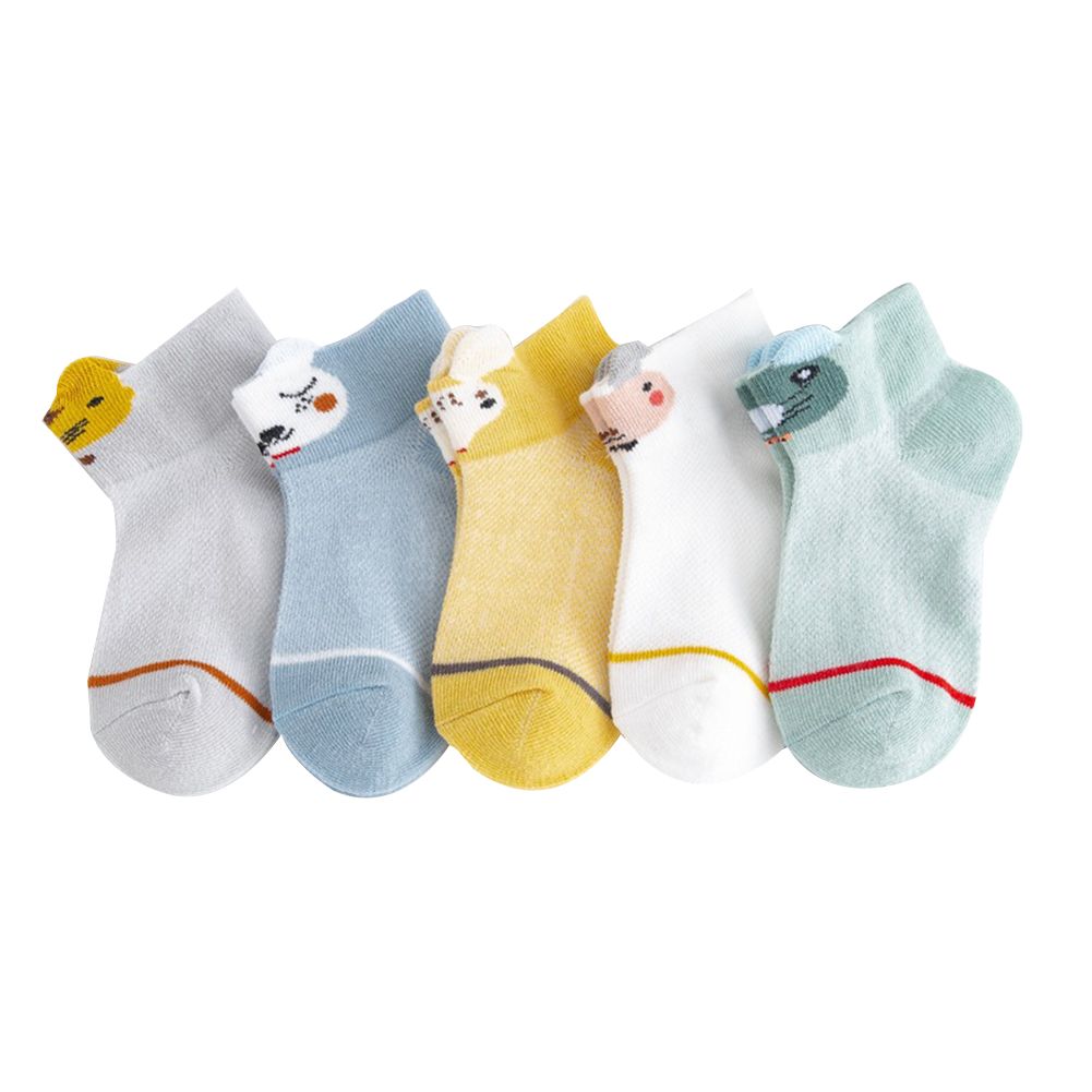 5 Pairs Boys Girls Baby Summer Cartoon Cotton Breathable Middle Tube Floor Socks