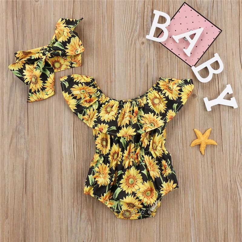 Summer Toddler Kids Baby Girl Sleeveless Sunflower Romper Jumpsuit Outfit Sunsuit Clothes 0-24M