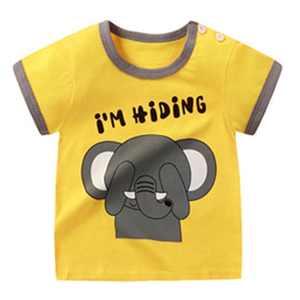 ldren  -shirt Cotton Cartoon Printed Crew-neck Short-sleeved -shirt For 0-4 Years Old color:Yellow suitable for height:80cm infant age:0-1years