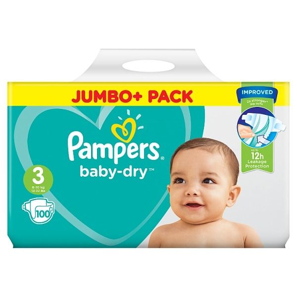 Pampers Baby Dry Size 3 Belt System 6-10kg 100 Pcs, Made in UK, Jumbo Pack Baby Diapers