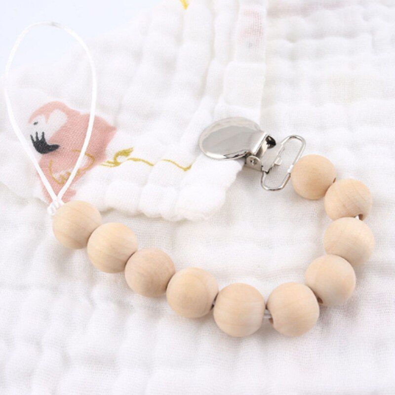 1PC Baby Wooden Teether Pacifier Clip Chain Elephant Pendant Crochet Beads Rodent Soother Clip Baby Shower Gift For Kids Toys