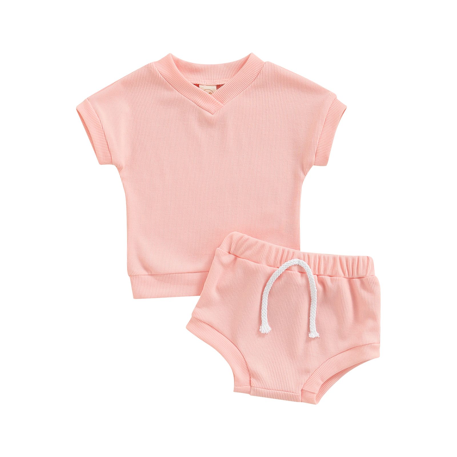 Baby Girls Boys Summer Clothes Solid Color V-neck Short Sleeve T-shirt Tops and Casual Shorts Set