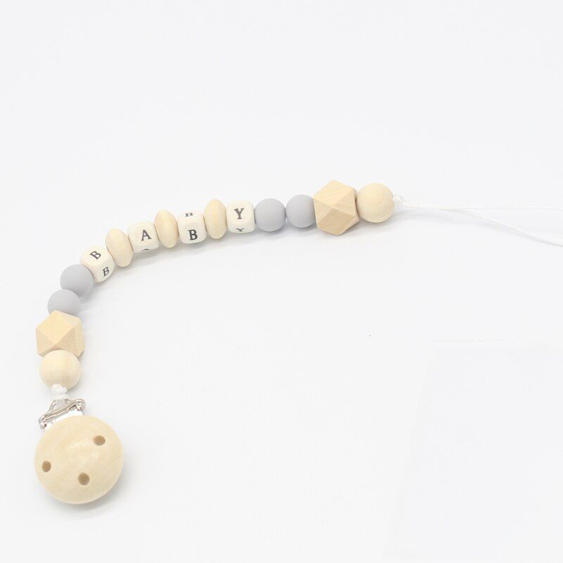 XCQGH Personalized Name Wooden Baby Pacifier Clip Chain Soother Nipple Holder Infant Newborn Feeding Teether Holder