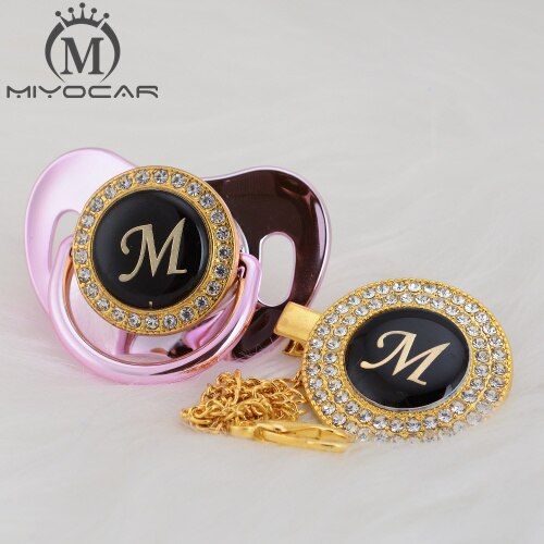 MIYOCAR unique design name Initial letter M beautiful bling pacifier and pacifier clip BPA free dummy bling unique design LM